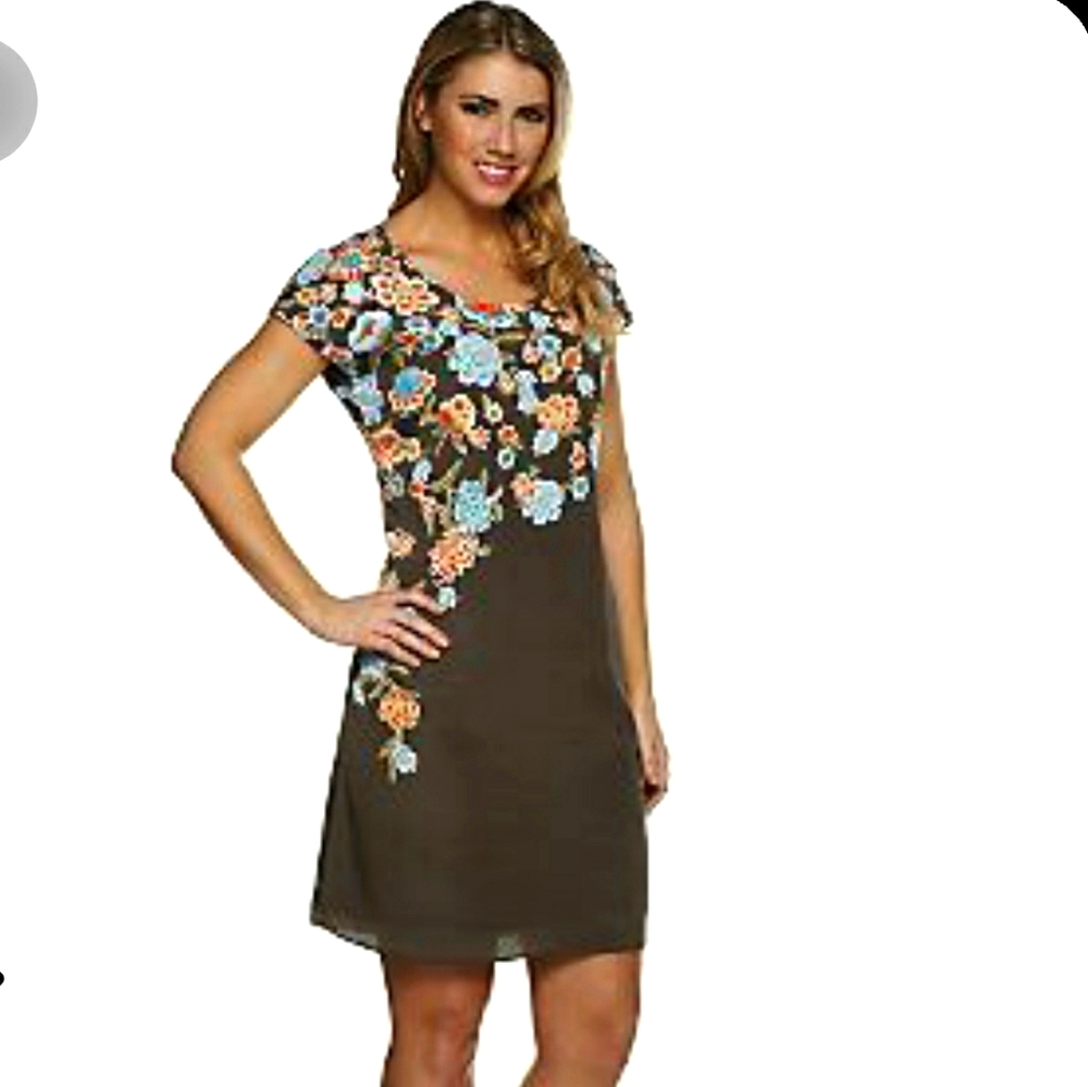 Isaac Mizrahi Live Japanese print dress. Grey *12*
